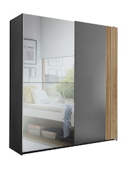 Julian Bowen Light Oak and Dark Grey Berno Sliding Door Wardrobe With Mirror - Image 5 of 15