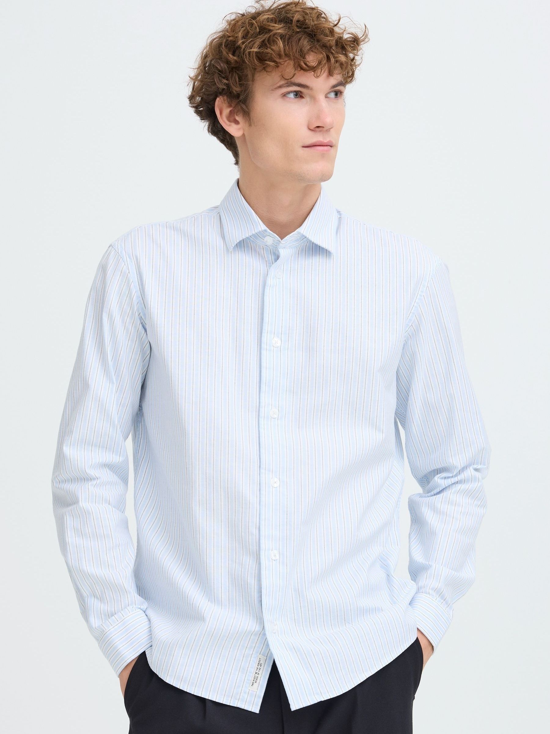 Casual Friday Men's Blue Bostrom Long Sleeve Striped Shirt