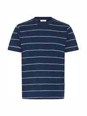 Casual Friday Blue Lie Crew Neck Striped Slub T-Shirt - Image 1 of 3