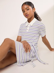 Lipsy White/Purple Stripe Jersey Collar Dress (5-16yrs) - Image 2 of 5