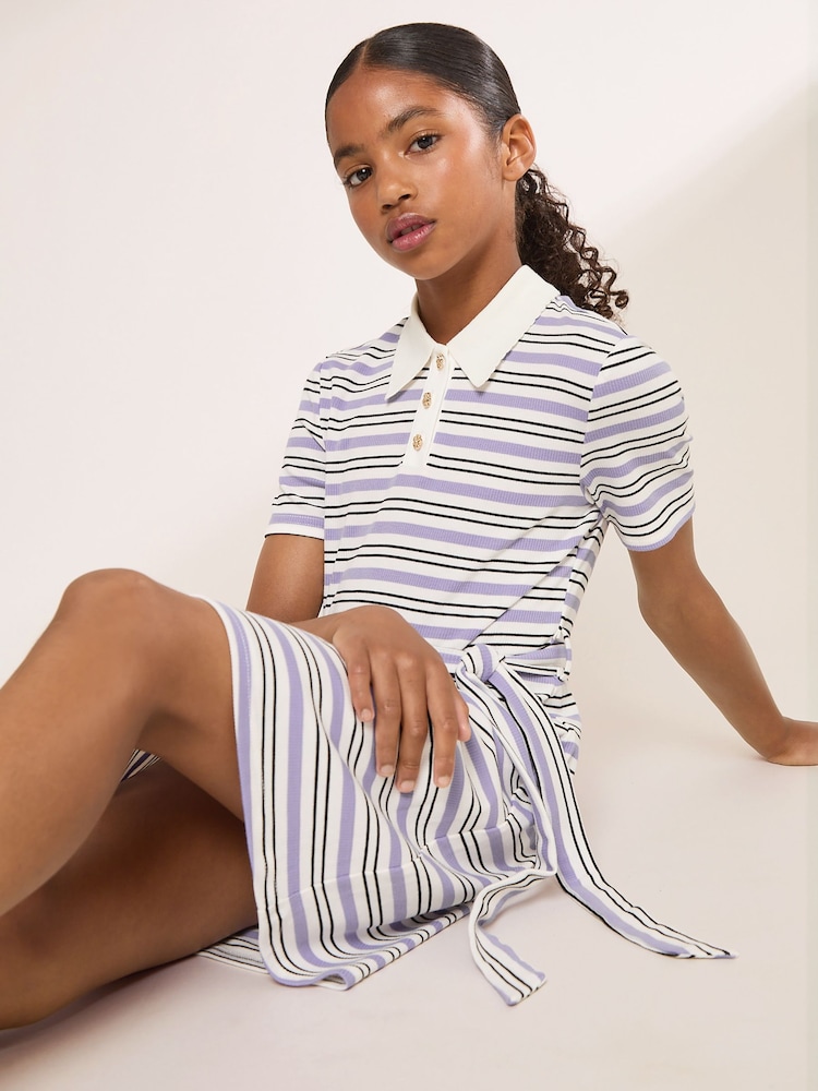 Lipsy White/Purple Stripe Jersey Collar Dress (5-16yrs) - Image 2 of 5 Lipsy White/Purple Stripe Jersey Collar Dress (5-16yrs) - Image 2 of 5