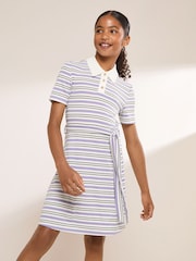 Lipsy White/Purple Stripe Jersey Collar Dress (5-16yrs) - Image 4 of 5