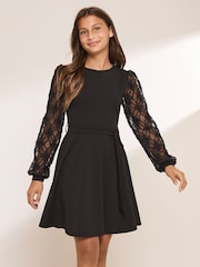 Lipsy Black 3D Floral Sleeve Dress (5-16yrs) - Image 1 of 5
