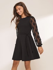 Lipsy Black 3D Floral Sleeve Dress (5-16yrs) - Image 4 of 5