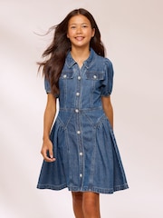 Lipsy Blue Denim Collar Diamante Dress (5-16yrs) - Image 1 of 5