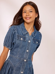 Lipsy Blue Denim Collar Diamante Dress (5-16yrs) - Image 4 of 5