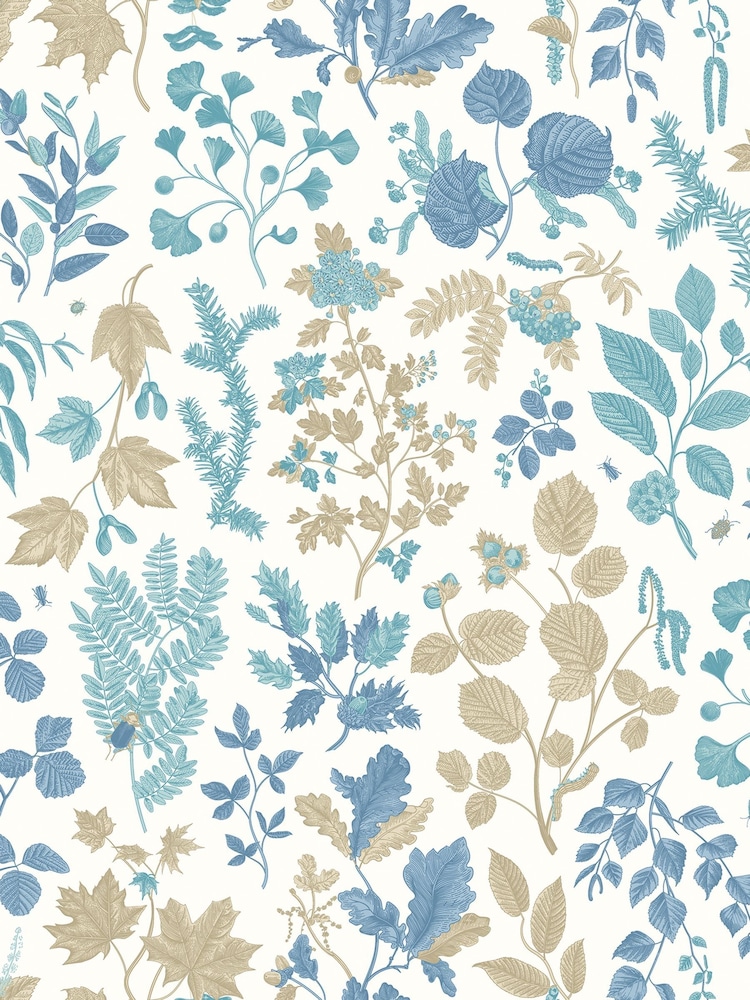 Hoopla Walls Denim Mix Botanical Leaves A4 Wallpaper Sample - Image 1 of 1