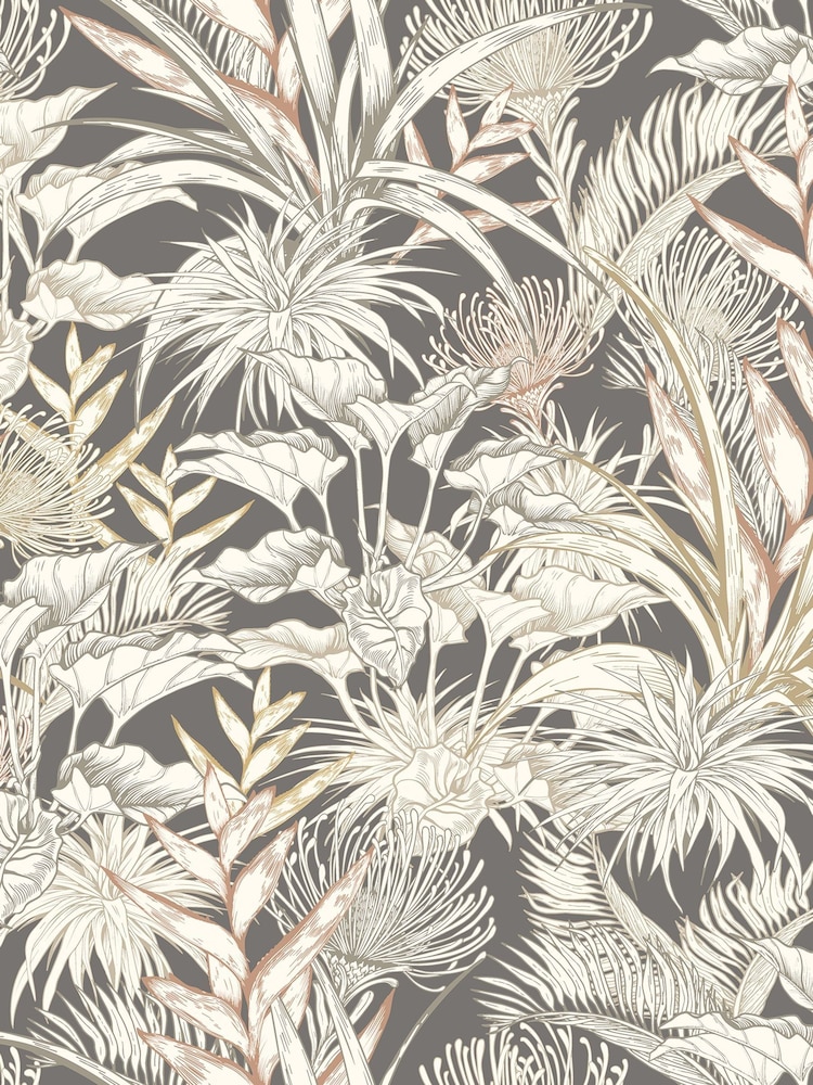 Hoopla Walls Charcoal Stone Tropical Canopy Wallpaper A4 Sample - Image 1 of 1 Hoopla Walls Charcoal Stone Tropical Canopy Wallpaper A4 Sample - Image 1 of 1