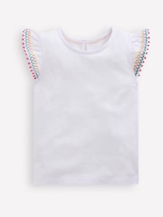 Boden White Flutter Sleeve Trim Top - Image 1 of 3