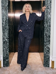 Темно-синій - Friends Like These Premium Sequin Pinstripe Wide Leg Trousers - Image 1 of 6