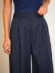 Темно-синій - Friends Like These Premium Sequin Pinstripe Wide Leg Trousers - Image 3 of 6