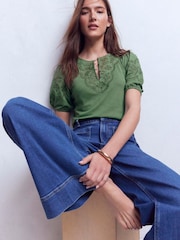 綠色 - Boden Ada Broderie Mix Top - 圖片 1，共 5