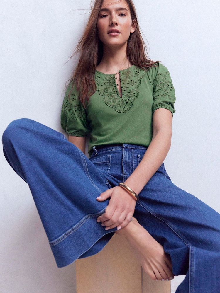 綠色 - Boden Ada Broderie Mix Top - 圖片 1，共 5