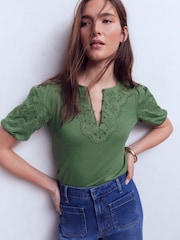 綠色 - Boden Ada Broderie Mix Top - 圖片 4，共 5