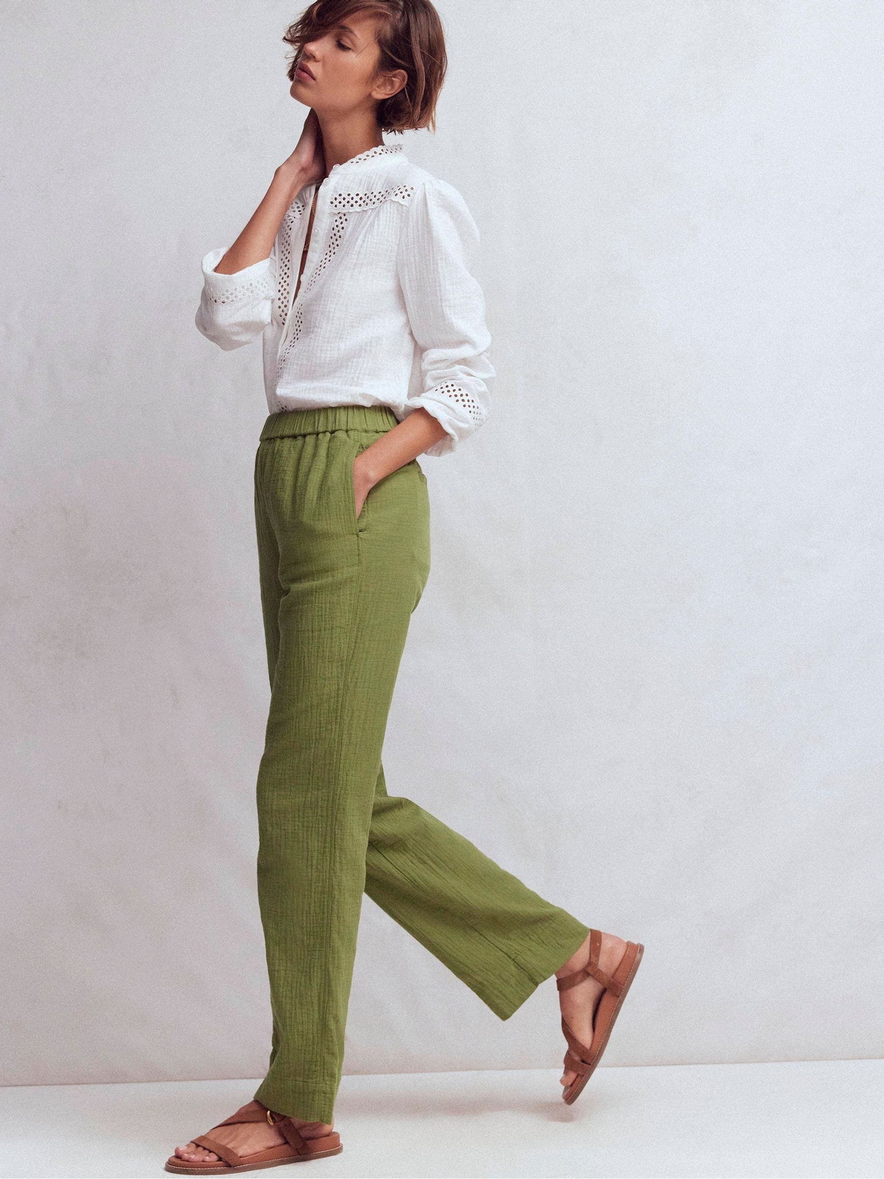 NEAT LINEN H CHECK｜SROUSERS - Green 46 Buy Boden Green Pull-on Cheesecloth Trousers from Next USA