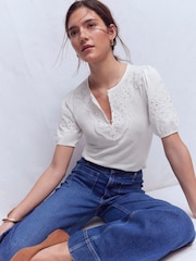 白色 - Boden Ada Broderie Mix Top - 圖片 1，共 5