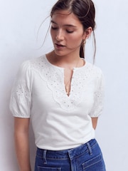 白色 - Boden Ada Broderie Mix Top - 圖片 4，共 5