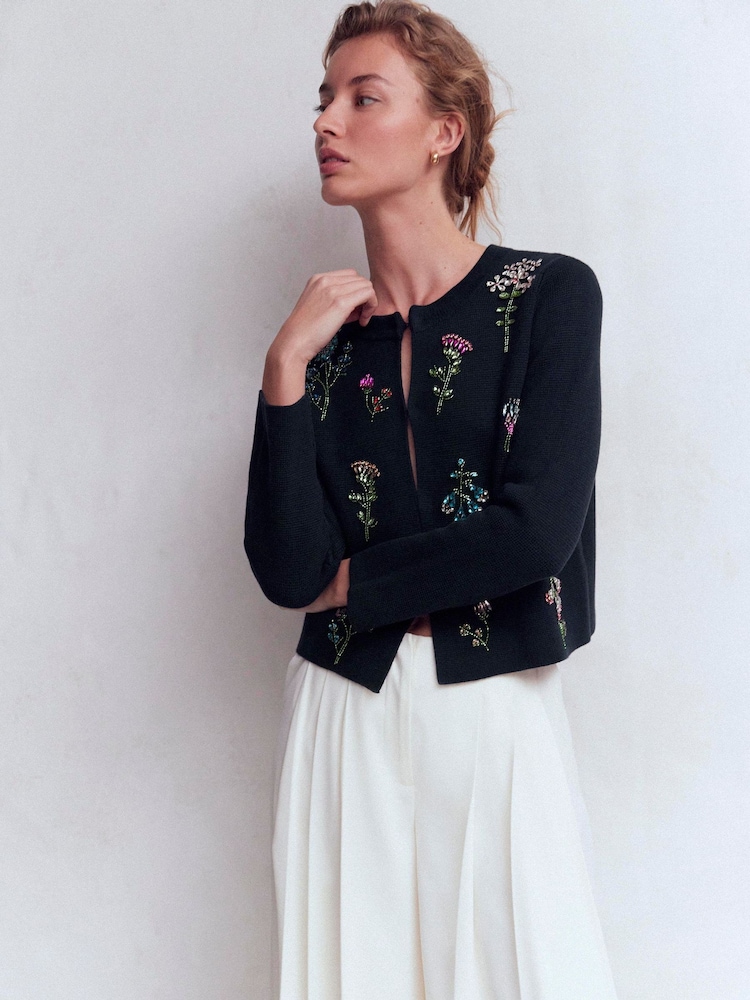 Boden Embellished Crop Cardigan - Imaginea 2 din 8
