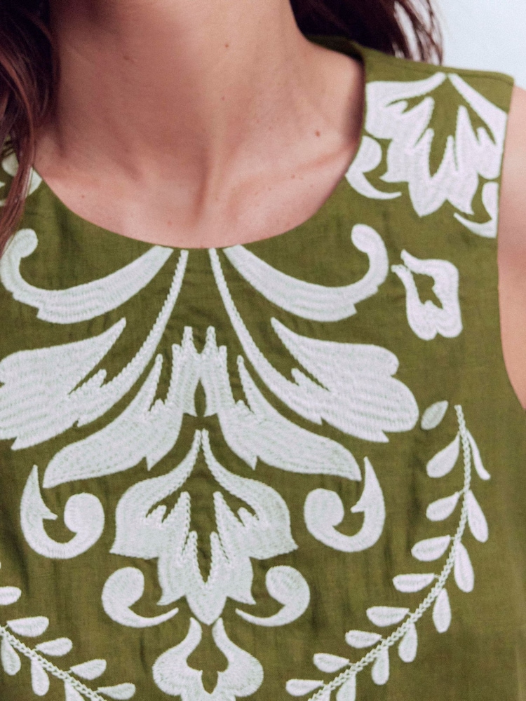 Boden Green Sofia Embroidered Linen Top - Image 2 of 7
