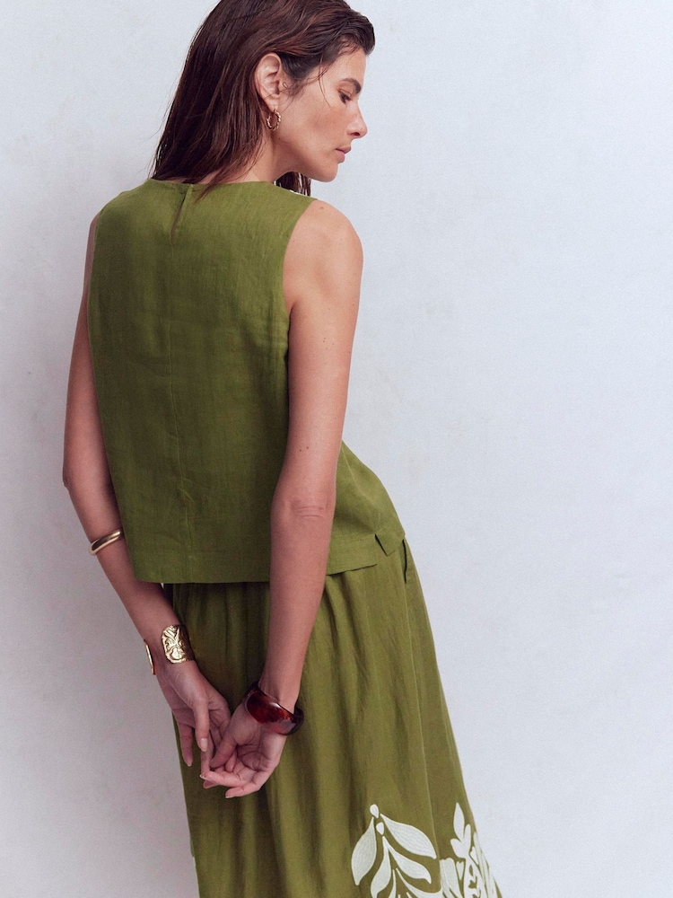 Buy Boden Green Sofia Embroidered Linen Top from Next Gibraltar
