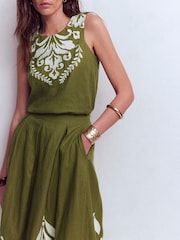 Boden Green Sofia Embroidered Linen Top - Image 5 of 7