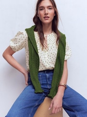 Boden Cream Mya Short Sleeve Smocked Shirt - Image 1 of 5