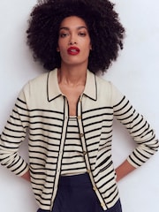 Boden Cream Liz Knitted Collared Cardigan - Image 1 of 7