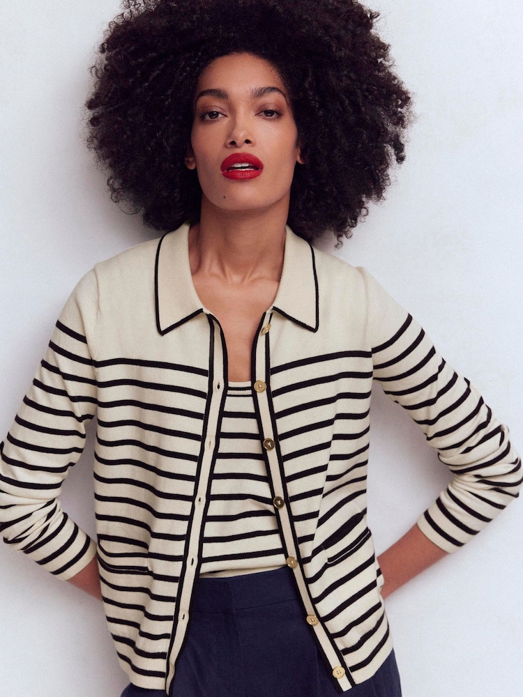 Boden Cream Liz Knitted Collared Cardigan - Image 1 of 7 Boden Cream Liz Knitted Collared Cardigan - Image 1 of 7