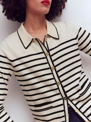 Boden Cream Liz Knitted Collared Cardigan - Image 2 of 7