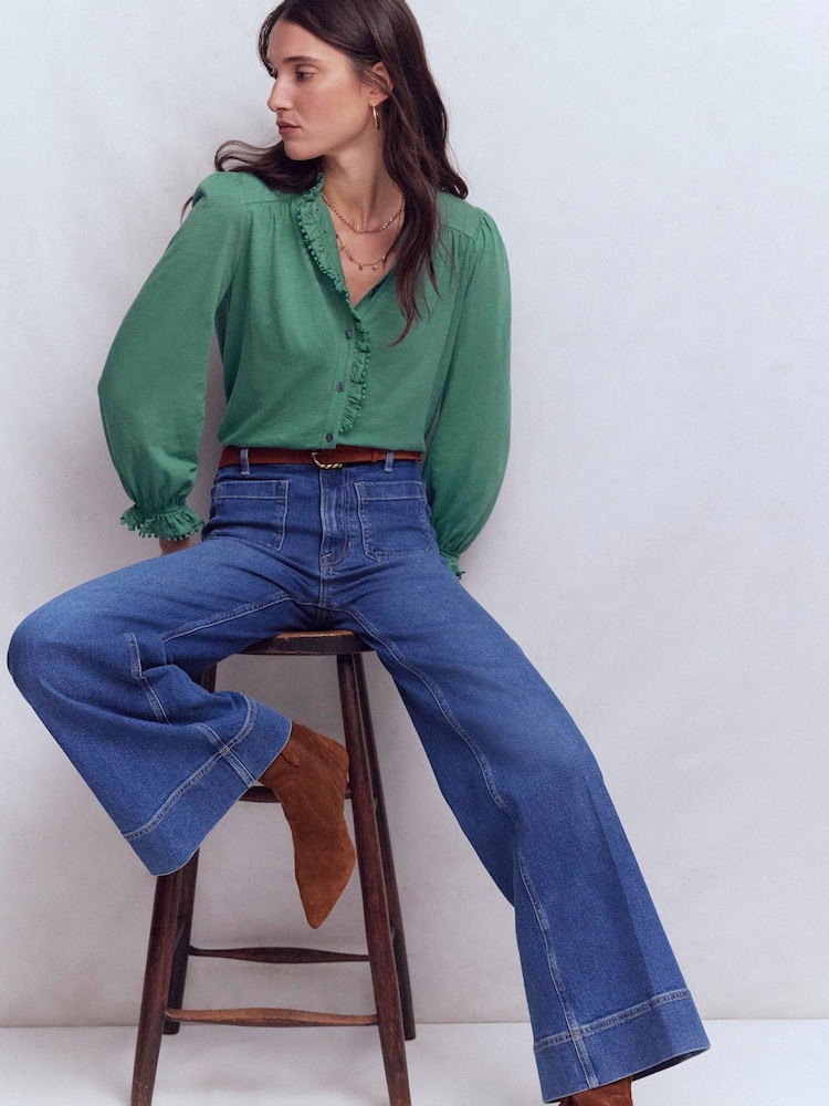 Boden Emily Pom Detail Ruffle Shirt - Imaginea 1 din 5