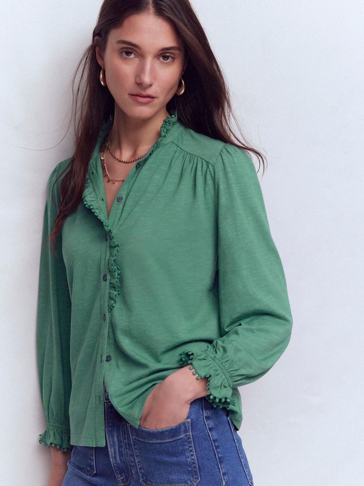 Boden Emily Pom Detail Ruffle Shirt - Imaginea 2 din 5