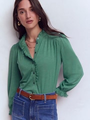 Boden Emily Pom Detail Ruffle Shirt - Imaginea 4 din 5