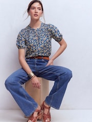 Boden Navy Mya Short Sleeve Smocked Shirt - Image 1 of 5