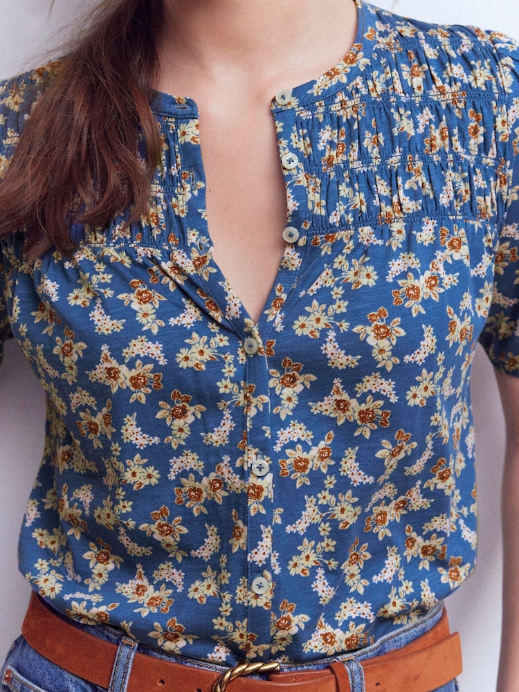 Boden Navy Mya Short Sleeve Smocked Shirt - Image 2 of 5