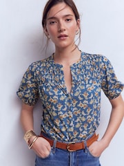 Boden Navy Mya Short Sleeve Smocked Shirt - Image 4 of 5