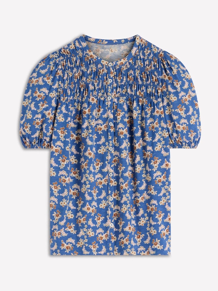 Boden Navy Mya Short Sleeve Smocked Shirt - Image 6 of 6