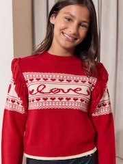Lipsy Red Fringe Detail Knit Jumper (5-16yrs) - Image 1 of 6