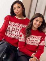Lipsy Red Fringe Detail Knit Jumper (5-16yrs) - Image 4 of 6