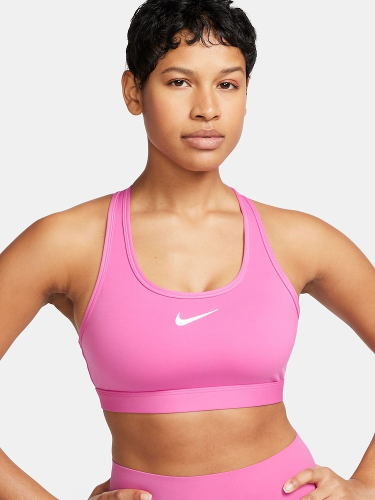 Nike Pink Swoosh Medium Support Padded Sports Bra - Image 1 of 7