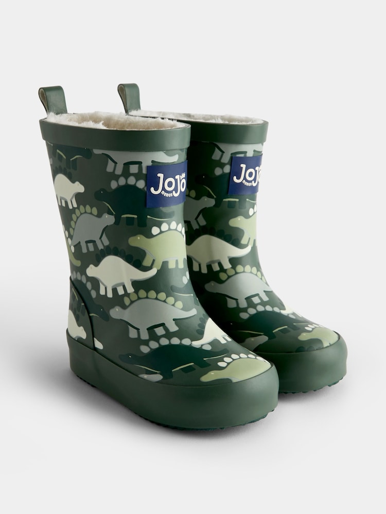 JoJo Maman Bébé Green Dinosaur Cosy Lined Wellies - Image 1 of 4 JoJo Maman Bébé Green Dinosaur Cosy Lined Wellies - Image 1 of 4