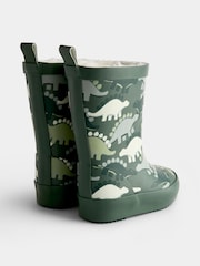 JoJo Maman Bébé Green Dinosaur Cosy Lined Wellies - Image 2 of 4