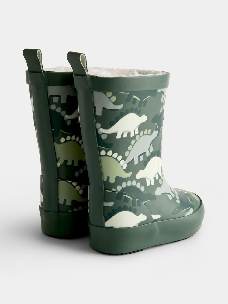 JoJo Maman Bébé Green Dinosaur Cosy Lined Wellies - Image 2 of 4 JoJo Maman Bébé Green Dinosaur Cosy Lined Wellies - Image 2 of 4