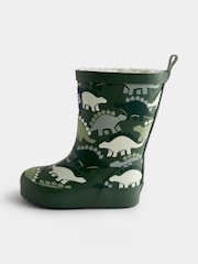 JoJo Maman Bébé Green Dinosaur Cosy Lined Wellies - Image 3 of 4
