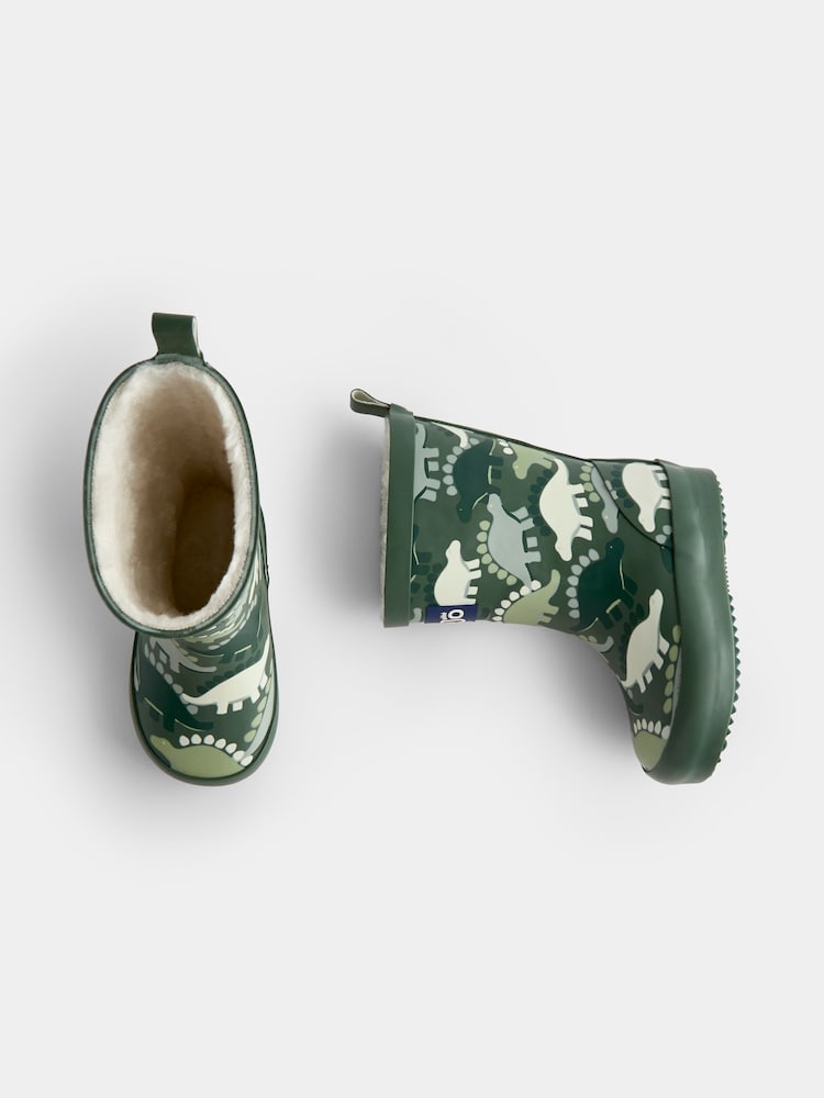JoJo Maman Bébé Green Dinosaur Cosy Lined Wellies - Image 4 of 4 JoJo Maman Bébé Green Dinosaur Cosy Lined Wellies - Image 4 of 4
