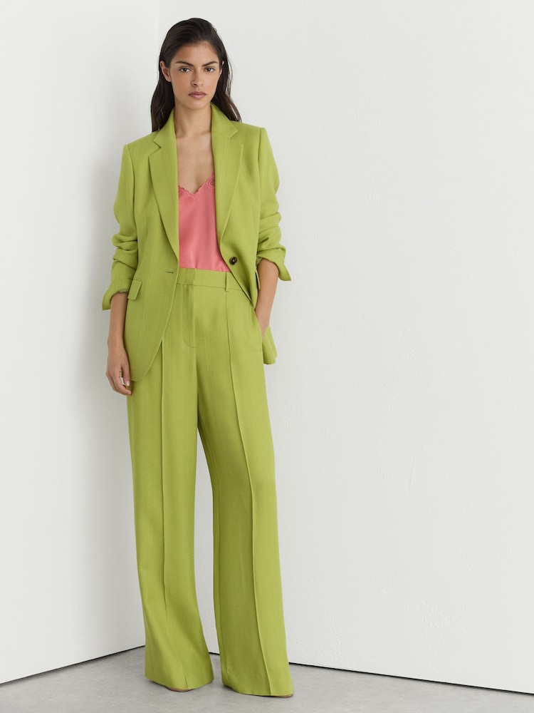 Reiss Green Jodie Petite Textured-Weave Wide-Leg Suit Trousers - Image 1 of 7