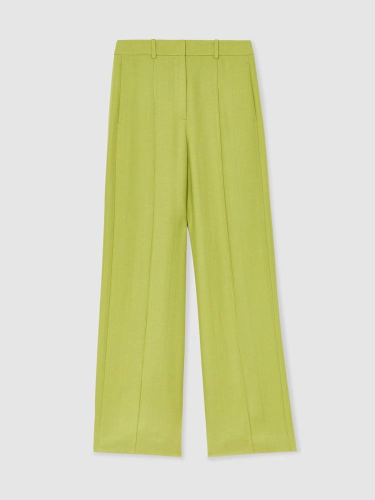 Reiss Green Jodie Petite Textured-Weave Wide-Leg Suit Trousers - Image 2 of 7