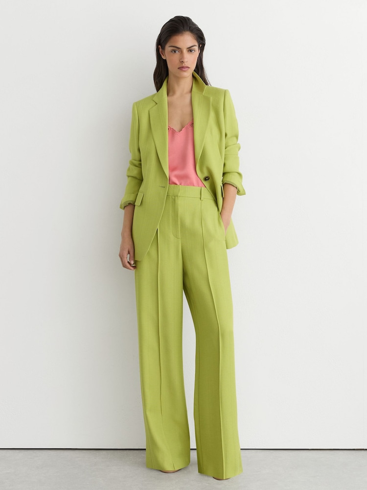 Reiss Green Jodie Textured-Weave Wide-Leg Suit Trousers - Image 1 of 6