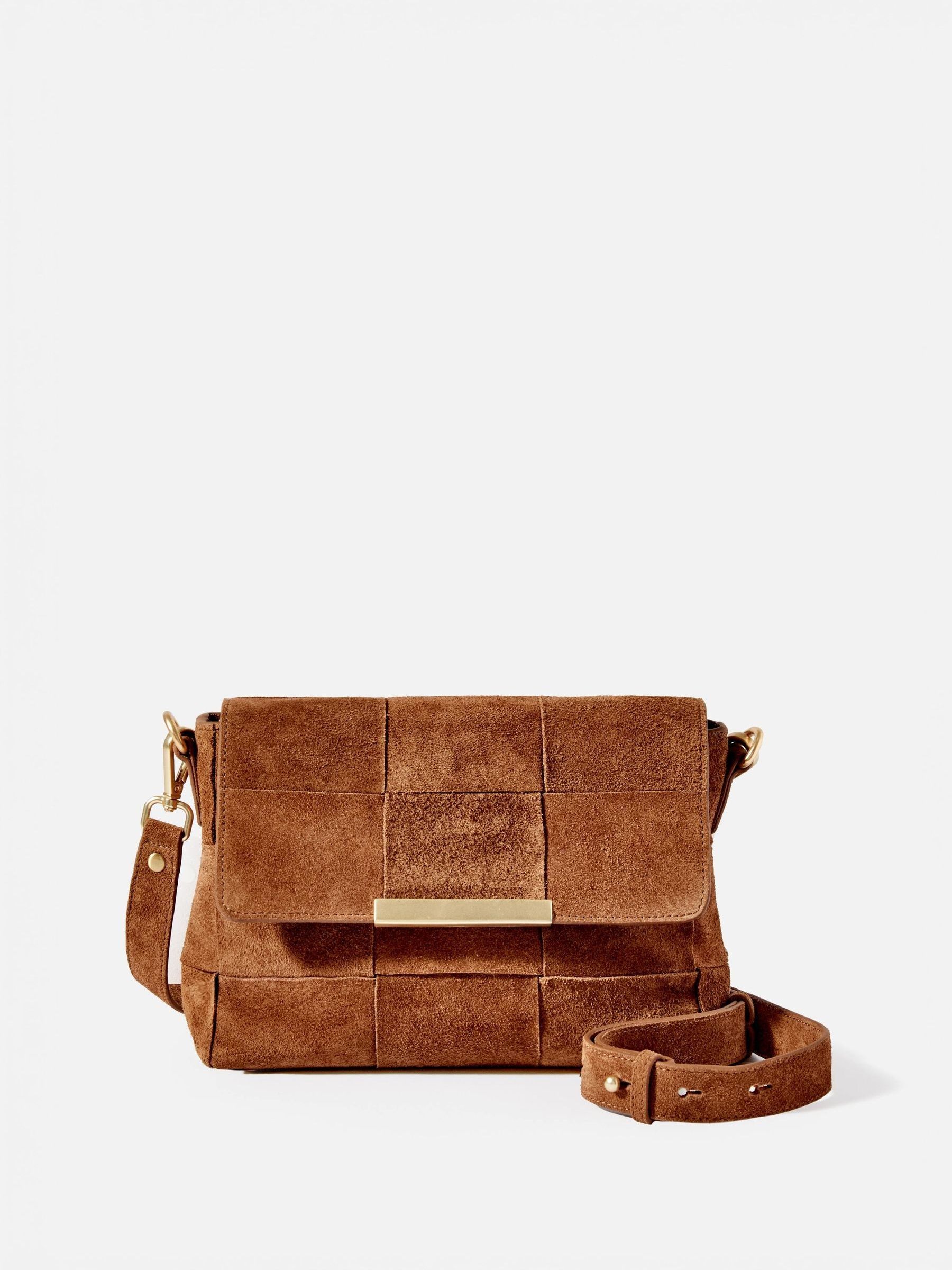 Buy Mint Velvet Tan Brown Lara Suede Woven Cross-Body Bag from the