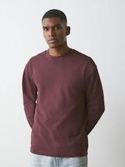Burgundy Red Relaxed Fit Heavyweight Long Sleeve T-Shirt - Image 1 of 7