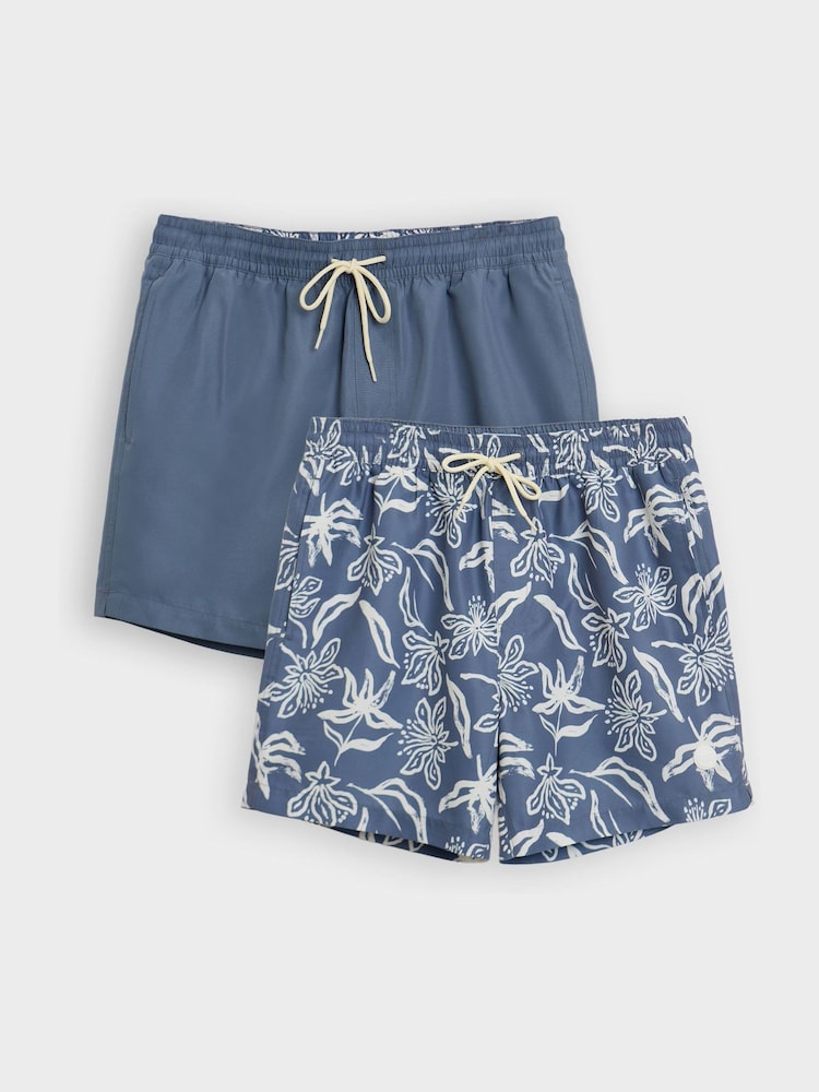 Threadbare – schnell trocknende Badeshorts mit tropischem Print, 2er-Pack - Bild 1 von 6